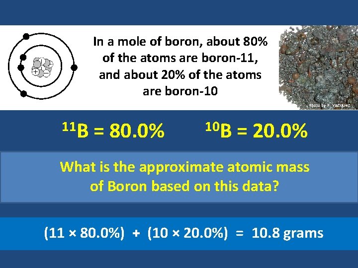 In a mole of boron, about 80% of the atoms are boron-11, and about