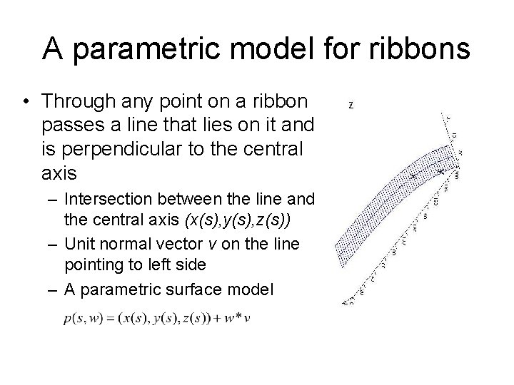 A parametric model for ribbons • Through any point on a ribbon passes a