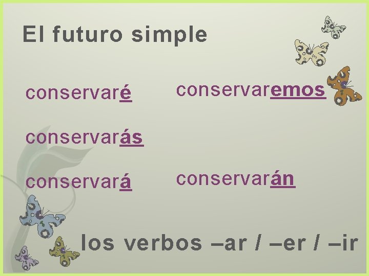 El futuro simple conservaré conservaremos conservarán los verbos –ar / –er / –ir 