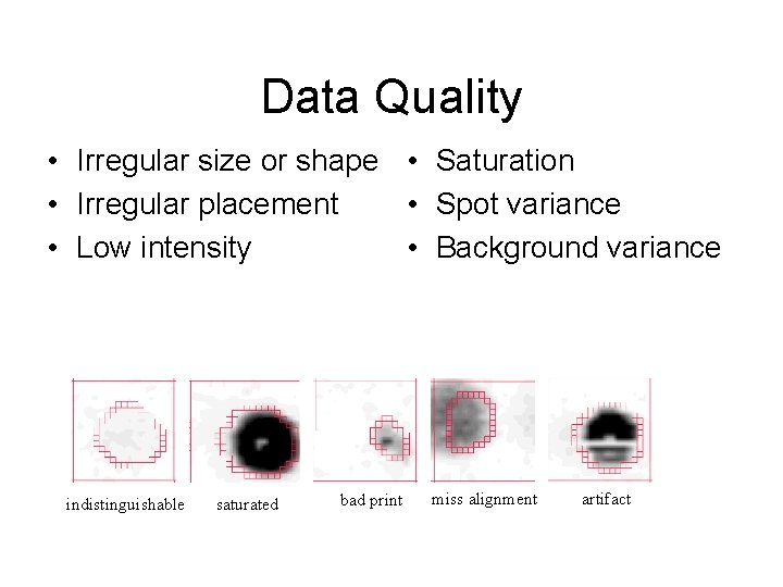 Data Quality • Irregular size or shape • Saturation • Irregular placement • Spot