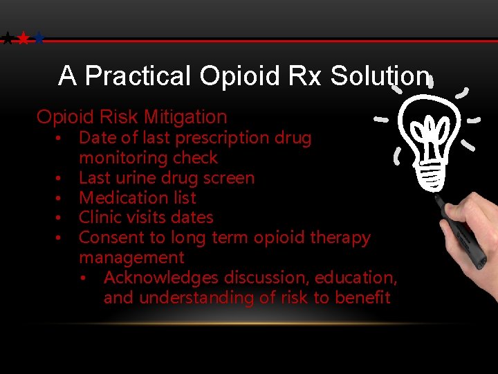 A Practical Opioid Rx Solution Opioid Risk Mitigation • • • Date of last
