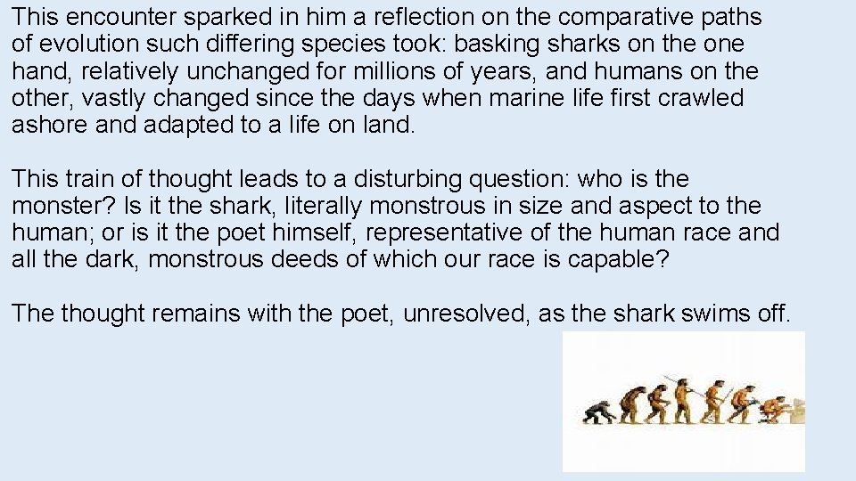 This encounter sparked in him a reflection on the comparative paths of evolution such