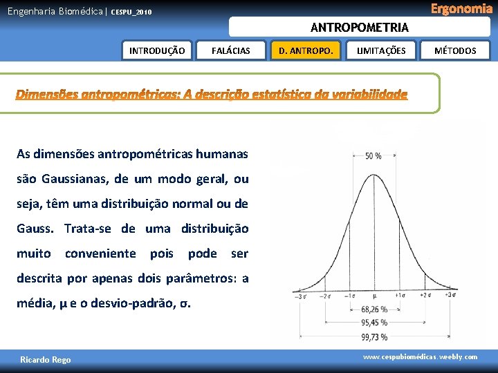 Engenharia Biomédica| Ergonomia CESPU_2010 ANTROPOMETRIA FALÁCIAS INTRODUÇÃO D. ANTROPO. LIMITAÇÕES MÉTODOS As dimensões antropométricas