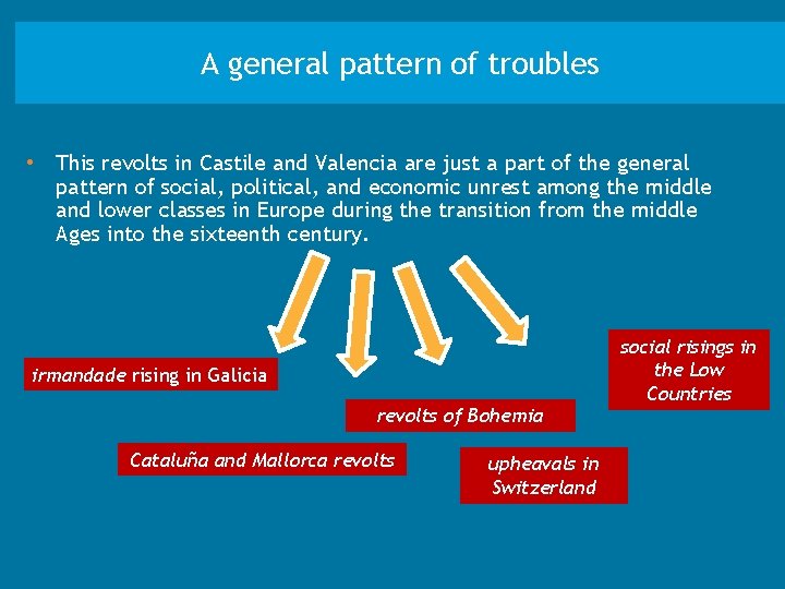 A general pattern of troubles • This revolts in Castile and Valencia are just