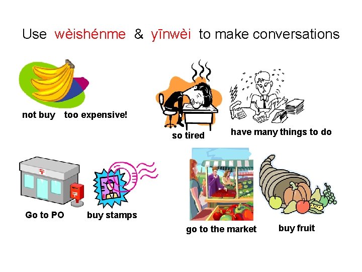 Use wèishénme & yīnwèi to make conversations not buy too expensive! so tired Go