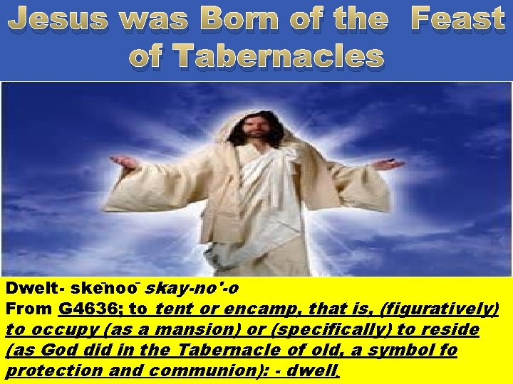 Jesus was Born of the Feast of Tabernacles Dwelt- ske noo skay-no'-o From G