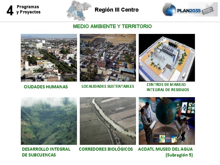 4 Programas y Proyectos Región III Centro MEDIO AMBIENTE Y TERRITORIO CIUDADES HUMANAS DESARROLLO