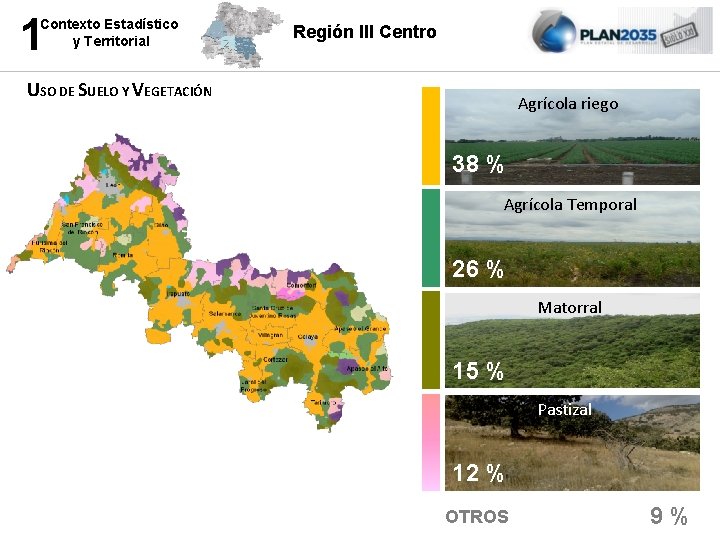 1 Contexto Estadístico y Territorial Región III Centro USO DE SUELO Y VEGETACIÓN Agrícola