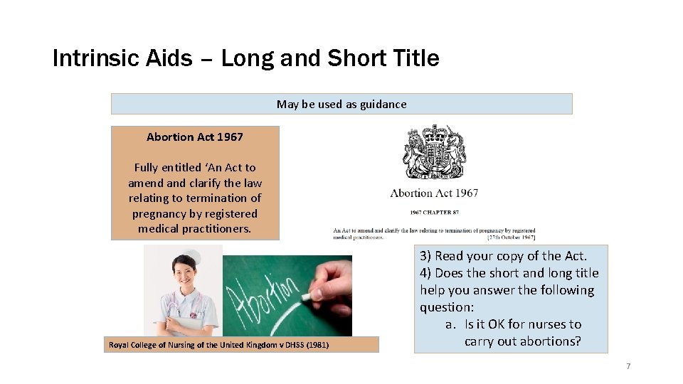 Intrinsic Aids – Long and Short Title May be used as guidance Abortion Act