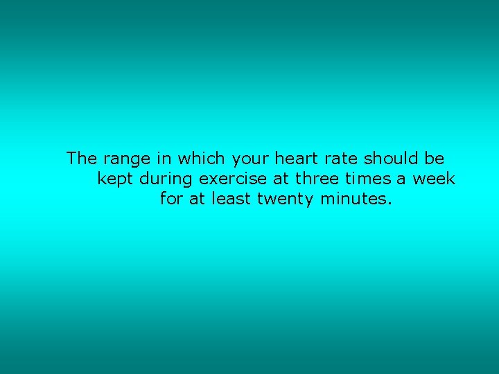 The range in which your heart rate should be kept during exercise at three