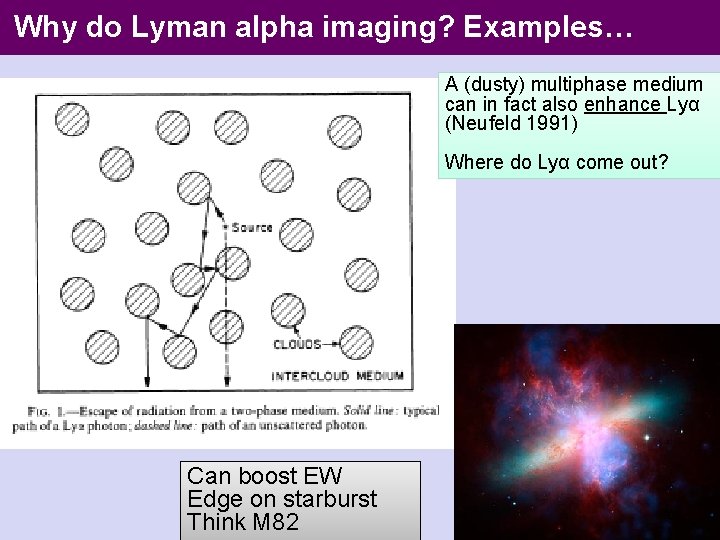 Why do Lyman alpha imaging? Examples… A (dusty) multiphase medium can in fact also