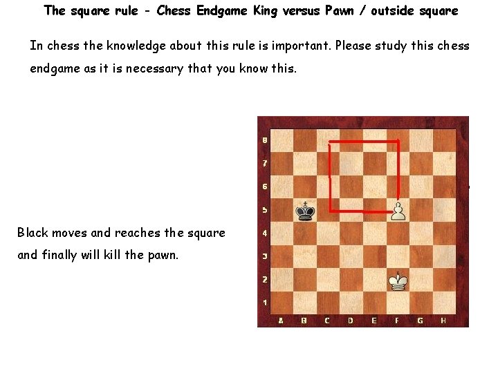 The square rule - Chess Endgame King versus Pawn / outside square In chess