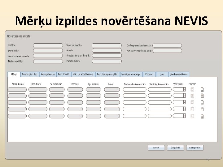 Mērķu izpildes novērtēšana NEVIS 46 