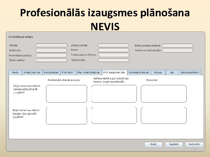 Profesionālās izaugsmes plānošana NEVIS 87 