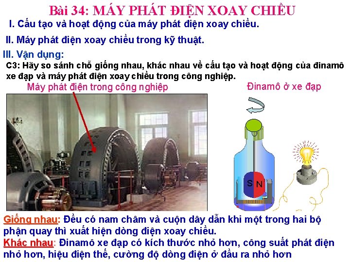 Bài 34: MÁY PHÁT ĐIỆN XOAY CHIỀU I. Cấu tạo và hoạt động của