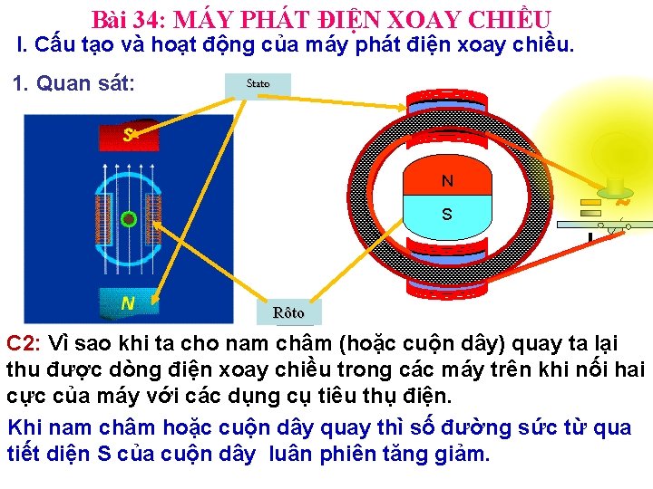 Bài 34: MÁY PHÁT ĐIỆN XOAY CHIỀU I. Cấu tạo và hoạt động của