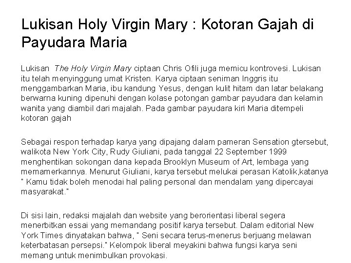 Lukisan Holy Virgin Mary : Kotoran Gajah di Payudara Maria Lukisan The Holy Virgin