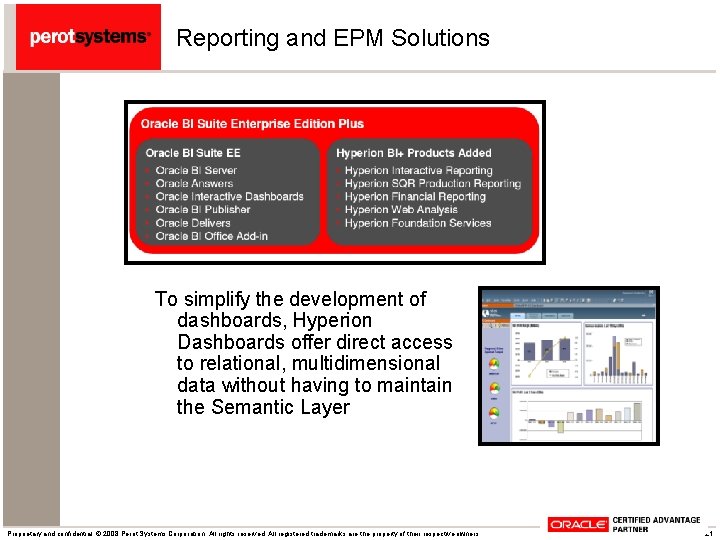 Reporting and EPM Solutions To simplify the development of dashboards, Hyperion Dashboards offer direct