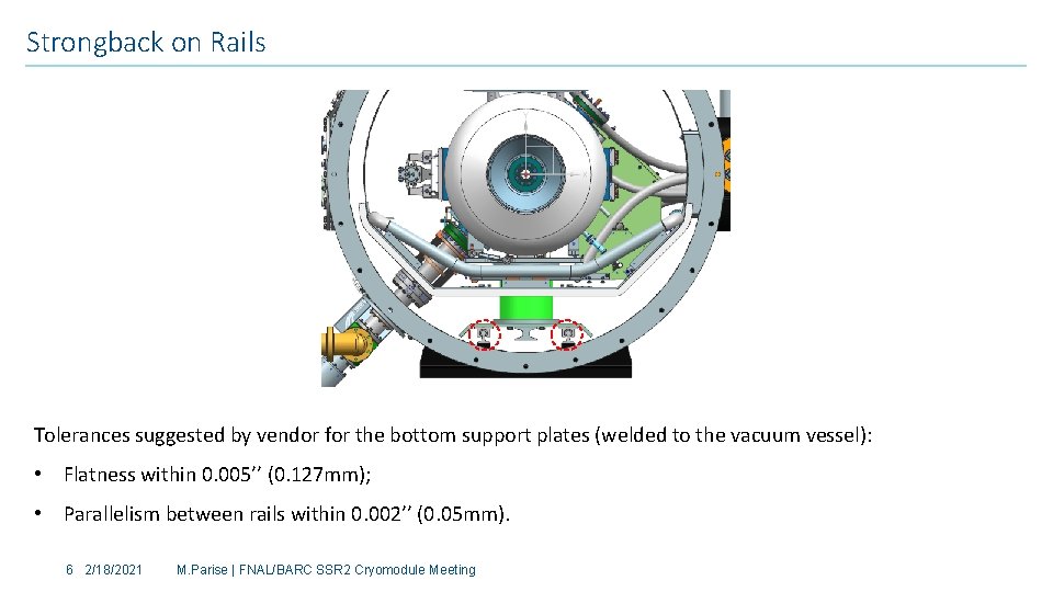 Strongback on Rails Tolerances suggested by vendor for the bottom support plates (welded to