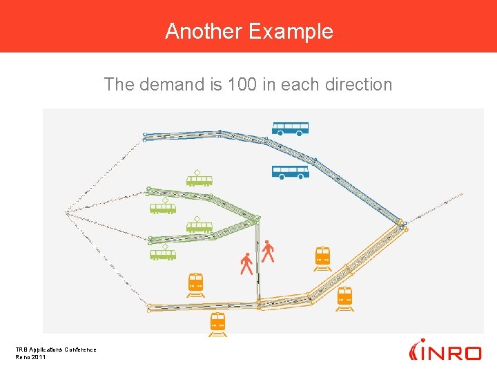 Another Example The demand is 100 in each direction TRB Applications Conference Reno 2011