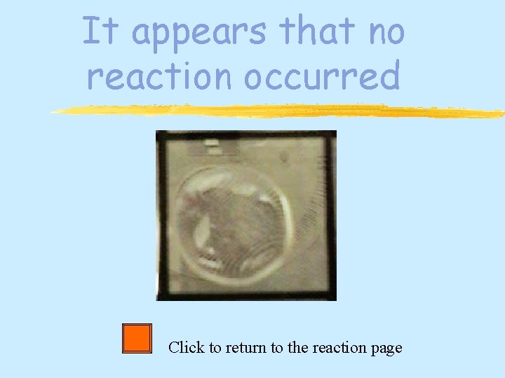 It appears that no reaction occurred Click to return to the reaction page 