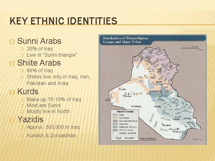 KEY ETHNIC IDENTITIES � Sunni Arabs � � � Shiite Arabs � � �