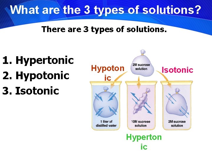 What are the 3 types of solutions? There are 3 types of solutions. 1.