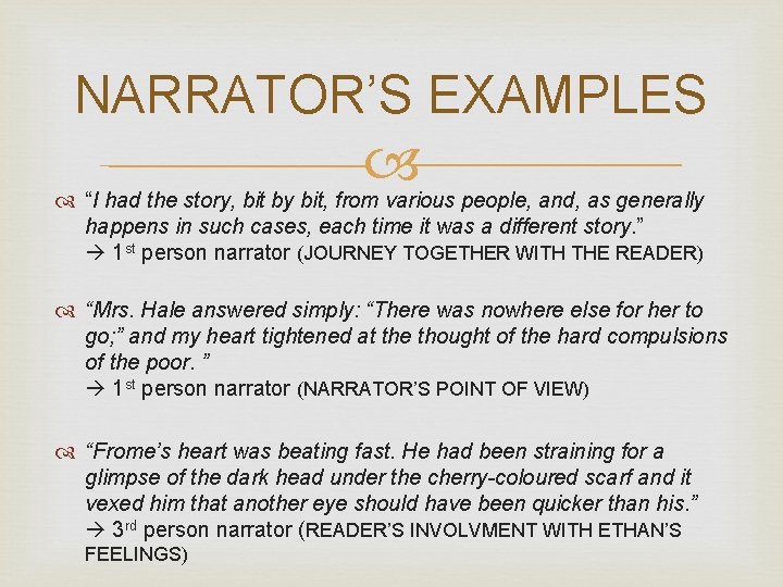NARRATOR’S EXAMPLES “I had the story, bit by bit, from various people, and, as