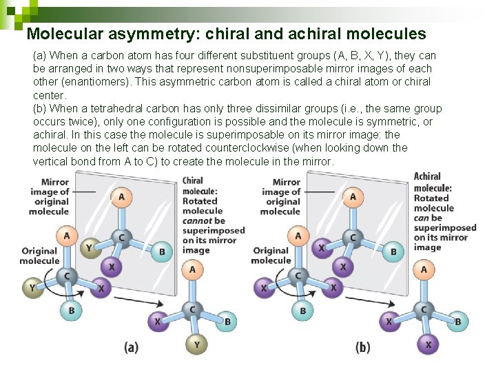 Molecular asymmetry: chiral and achiral molecules (a) When a carbon atom has four different