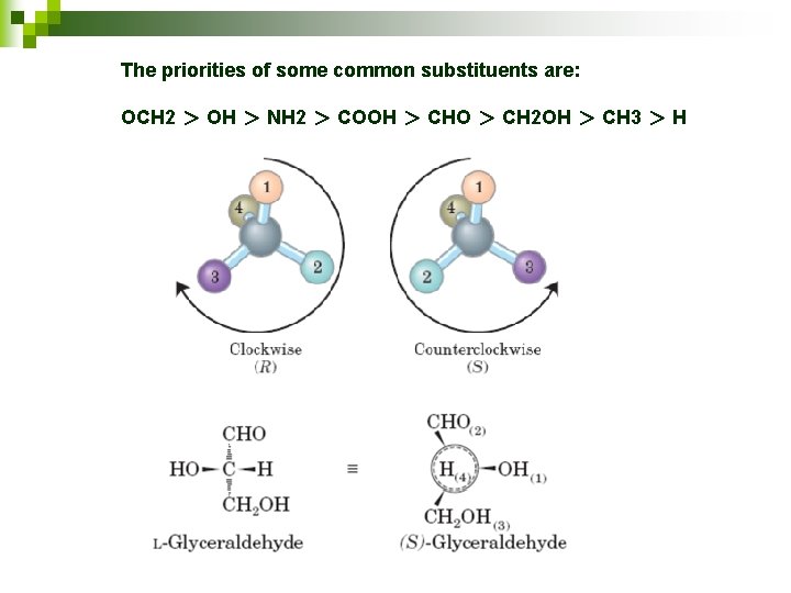 The priorities of some common substituents are: OCH 2 ＞ OH ＞ NH 2