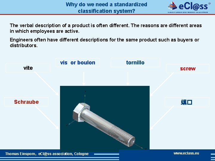 Why do we need a standardized classification system? The verbal description of a product