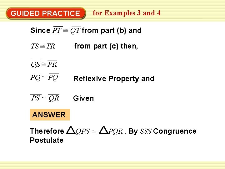 Warm-Up Exercises GUIDED PRACTICE Since PT for Examples 3 and 4 QT from part