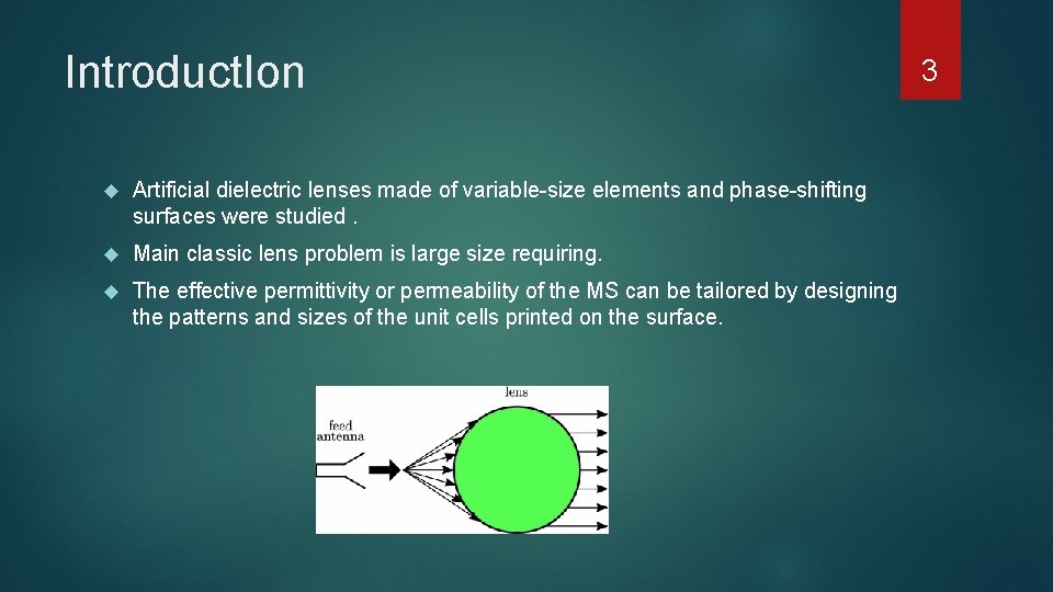 Introduct. Ion Artificial dielectric lenses made of variable-size elements and phase-shifting surfaces were studied.