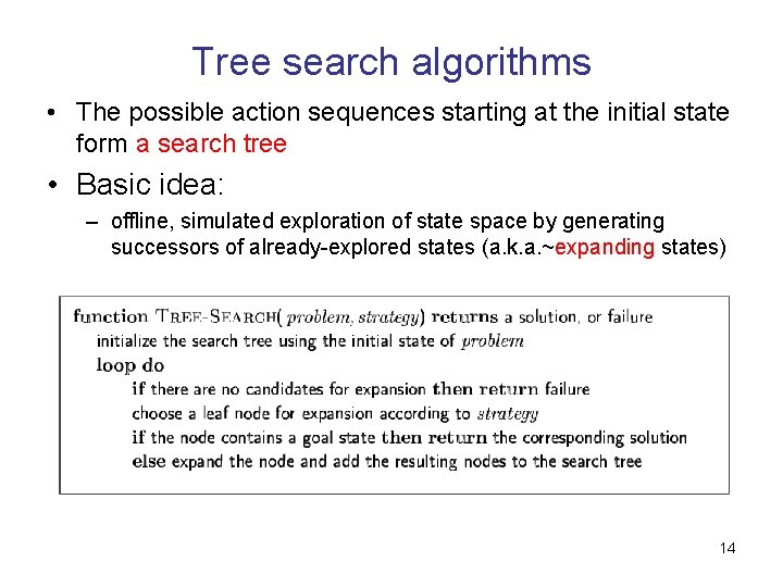 Tree search algorithms • The possible action sequences starting at the initial state form