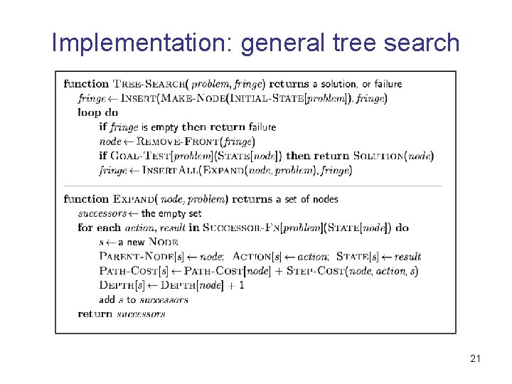 Implementation: general tree search 21 