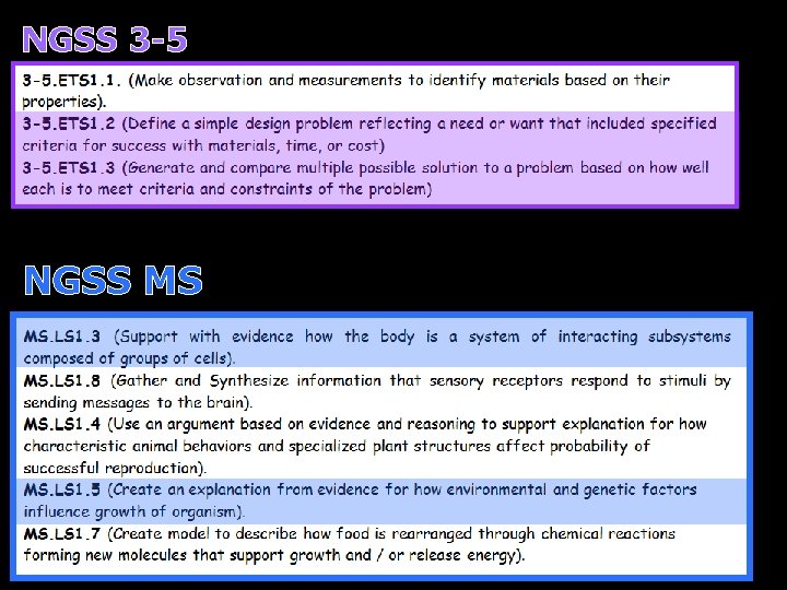 NGSS 3 -5 NGSS MS 