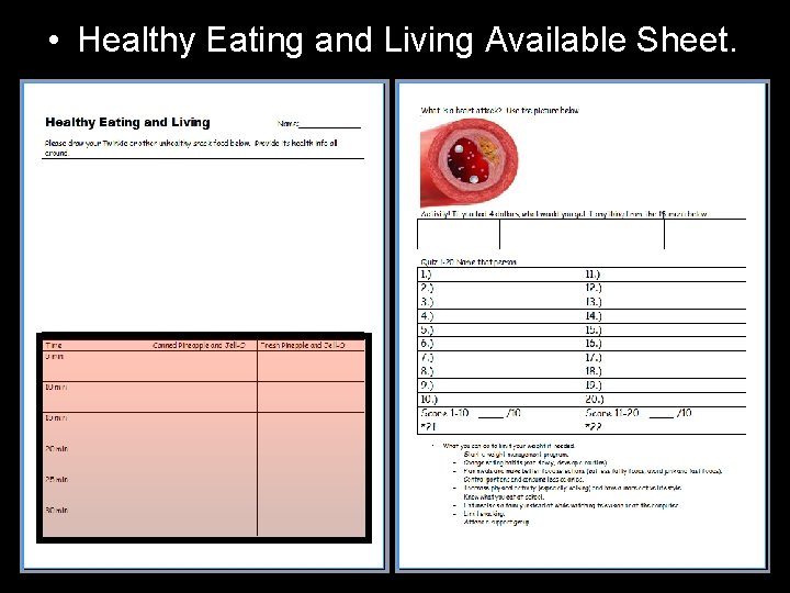  • Healthy Eating and Living Available Sheet. 