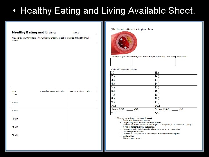  • Healthy Eating and Living Available Sheet. 