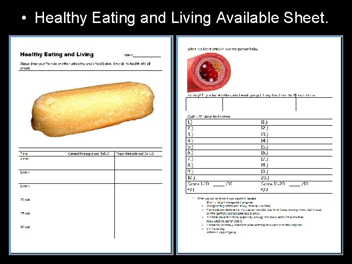  • Healthy Eating and Living Available Sheet. 