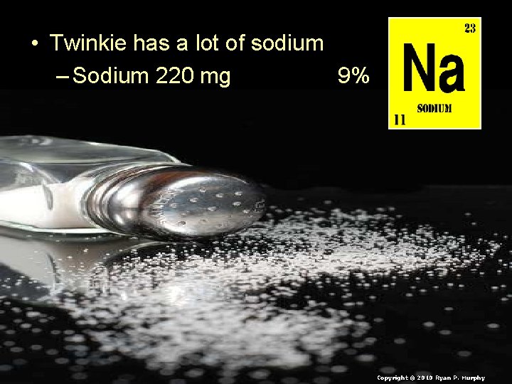  • Twinkie has a lot of sodium – Sodium 220 mg 9% Copyright