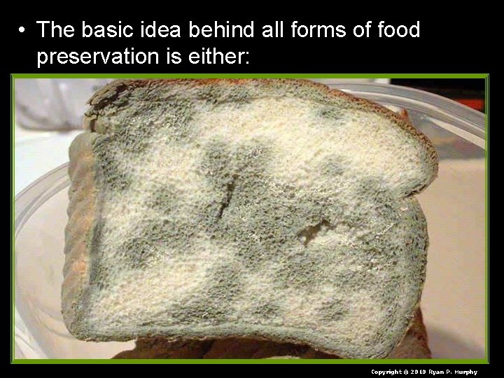  • The basic idea behind all forms of food preservation is either: –