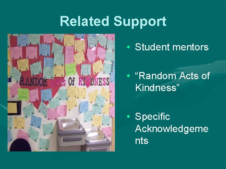 Related Support • Student mentors • “Random Acts of Kindness” • Specific Acknowledgeme nts