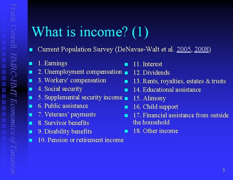 Frank Cowell: HMRC-HMT Economics of Taxation What is income? (1) n Current Population Survey