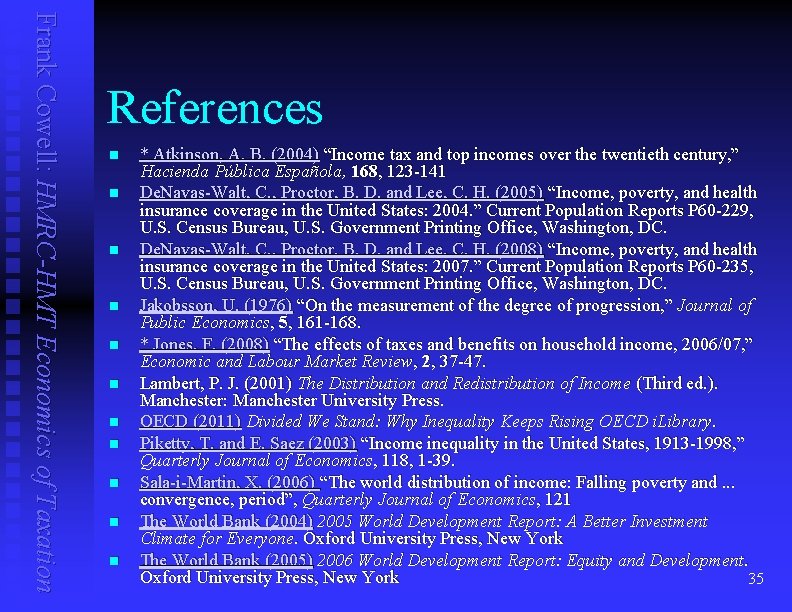 Frank Cowell: HMRC-HMT Economics of Taxation References n n n * Atkinson, A. B.