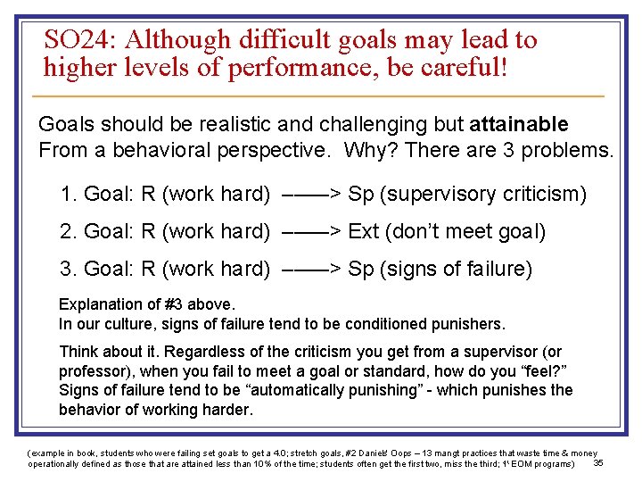 SO 24: Although difficult goals may lead to higher levels of performance, be careful!