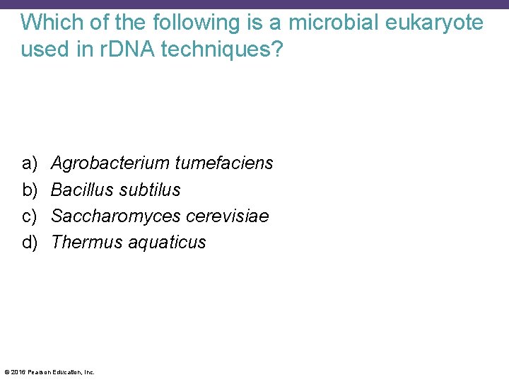 Which of the following is a microbial eukaryote used in r. DNA techniques? a)