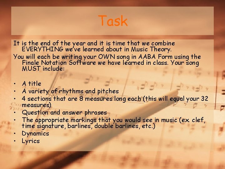 Task It is the end of the year and it is time that we
