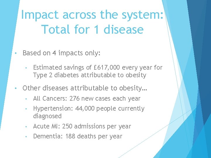 Impact across the system: Total for 1 disease • Based on 4 impacts only: