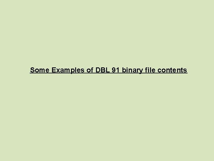 Some Examples of DBL 91 binary file contents 