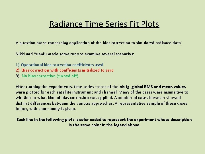 Radiance Time Series Fit Plots A question arose concerning application of the bias correction